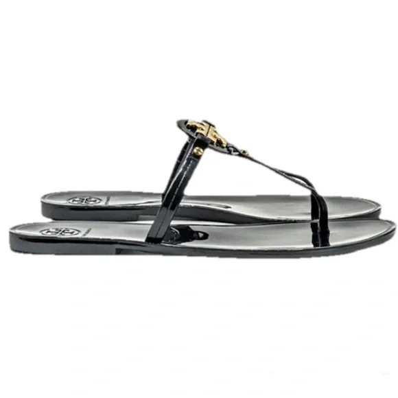 NIB! Sz 9 Tory Burch Mini Miller Thong Sandals in Black/Gold w/Toe Pad - Picture 8 of 12
